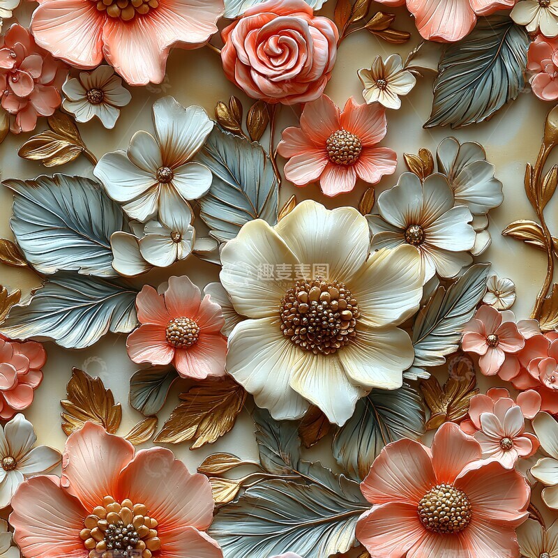 高清大图下载【趣麦麦图】粉色花卉纹样1