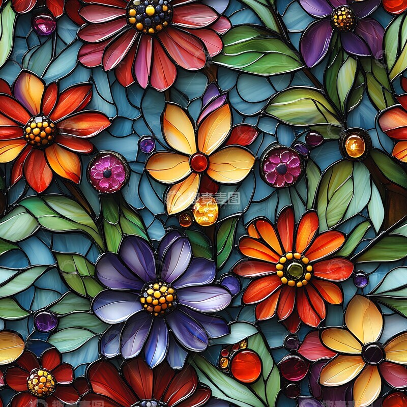高清大图下载【趣麦麦图】缤纷花瓣玻璃画2