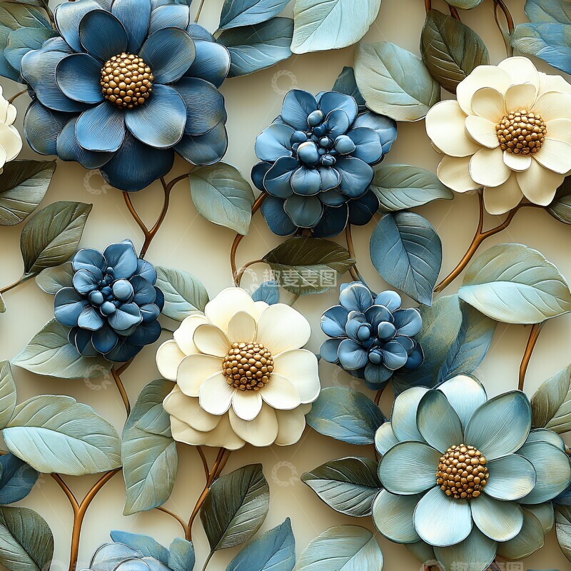 高清大图下载【趣麦麦图】蓝色花朵图案设计