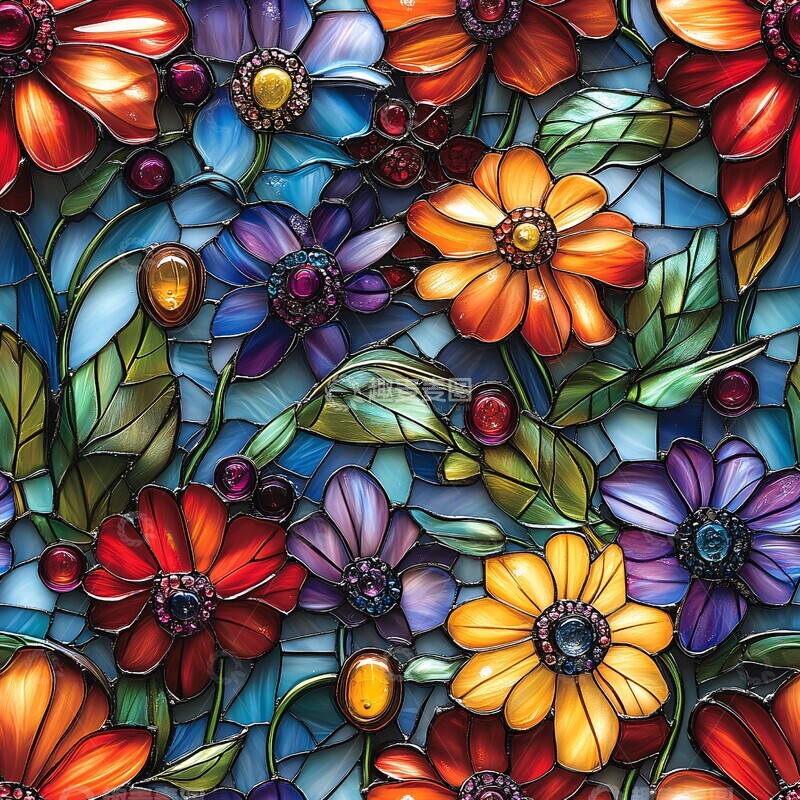 高清大图下载【趣麦麦图】缤纷花瓣玻璃画1