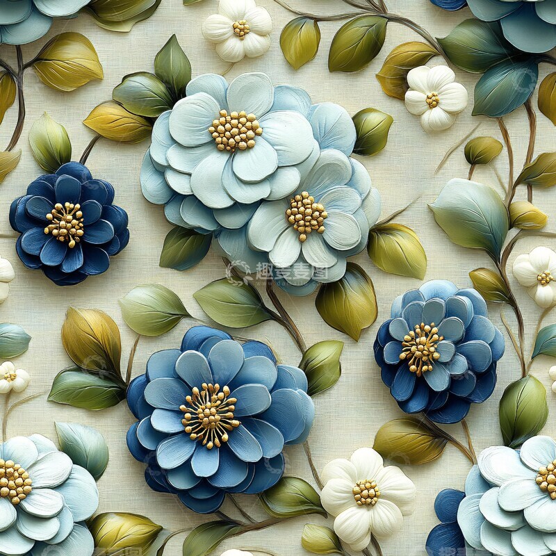 高清大图下载【趣麦麦图】蓝色花朵图案设计1