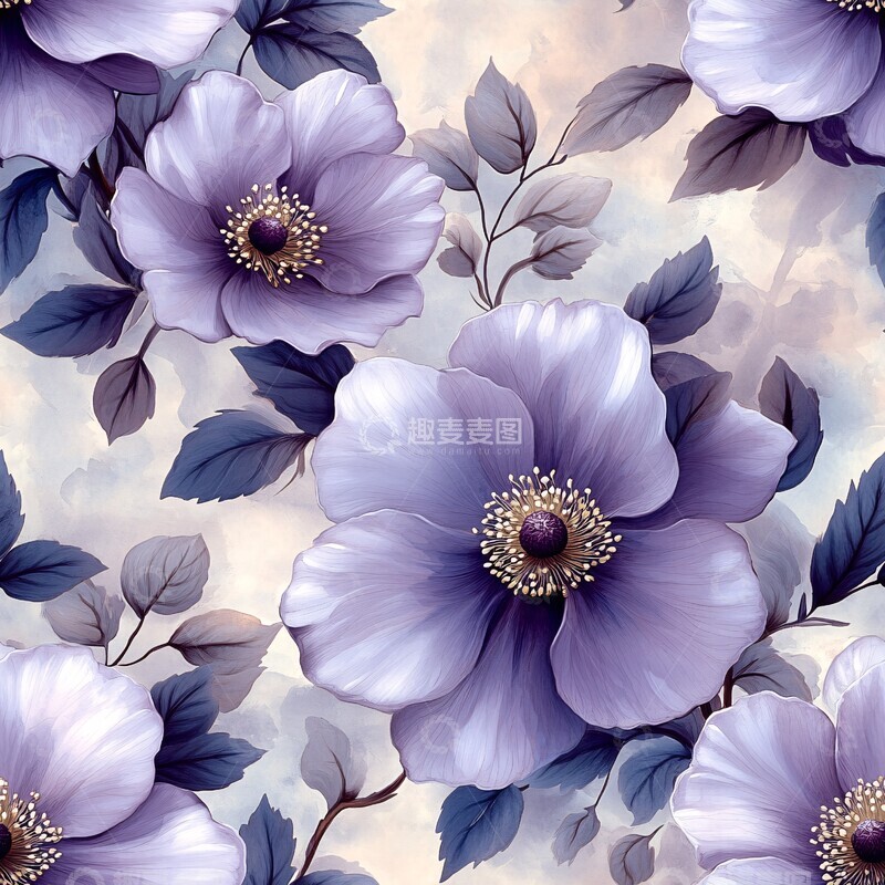 高清大图下载【趣麦麦图】紫花绿叶图案1