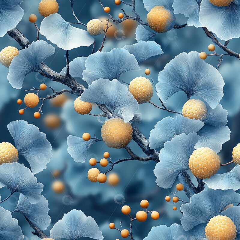 高清大图下载【趣麦麦图】银杏树枝叶水彩画