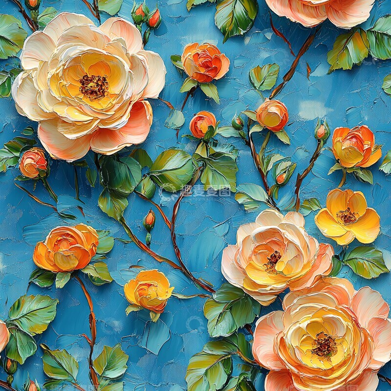 高清大图下载【趣麦麦图】蓝色玫瑰油画1