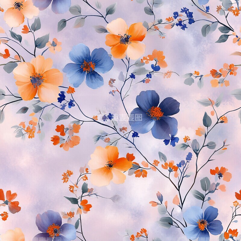 高清大图下载【趣麦麦图】蓝色橙色绿色花朵2