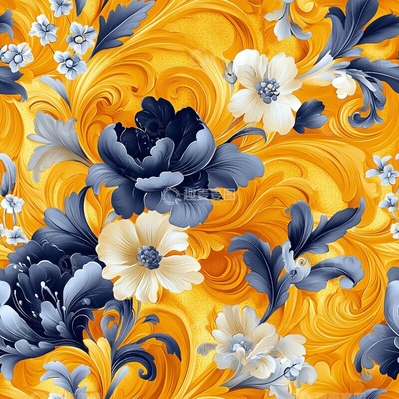 高清大图下载【趣麦麦图】黄金花卉纹样
