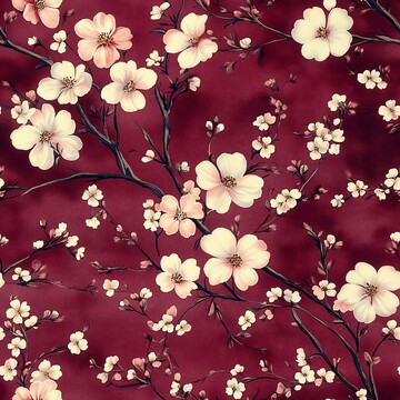 深红底白花纹布1