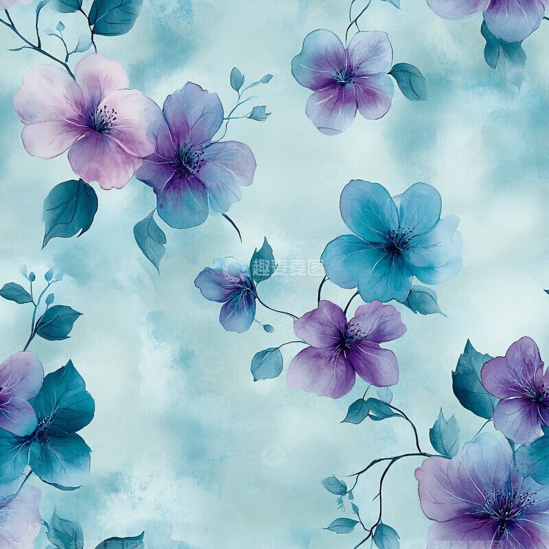 高清大图下载【趣麦麦图】青花紫藤水彩图1