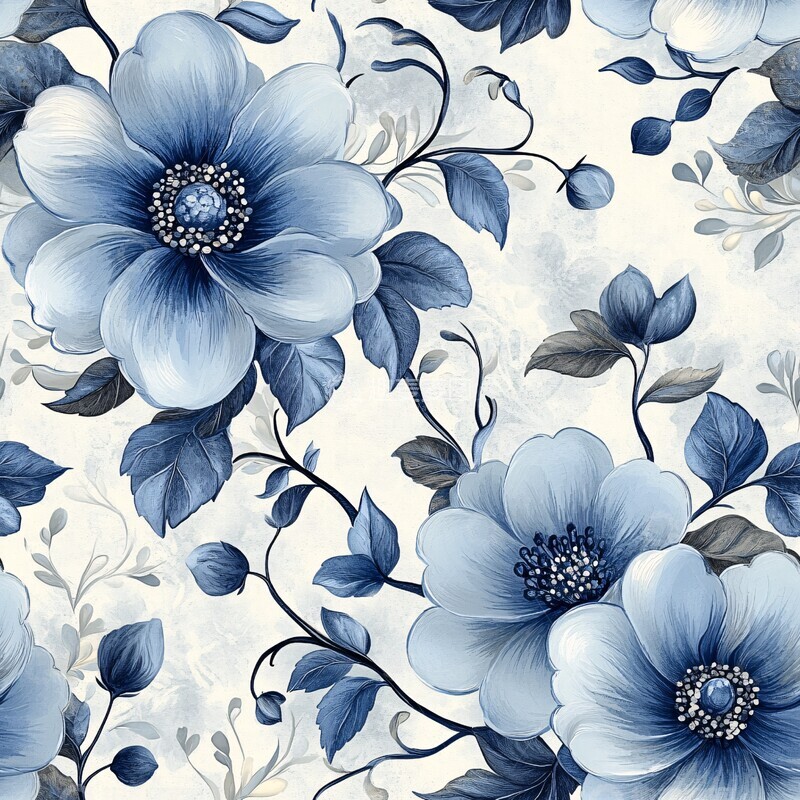 高清大图下载【趣麦麦图】蓝色花叶纹样2