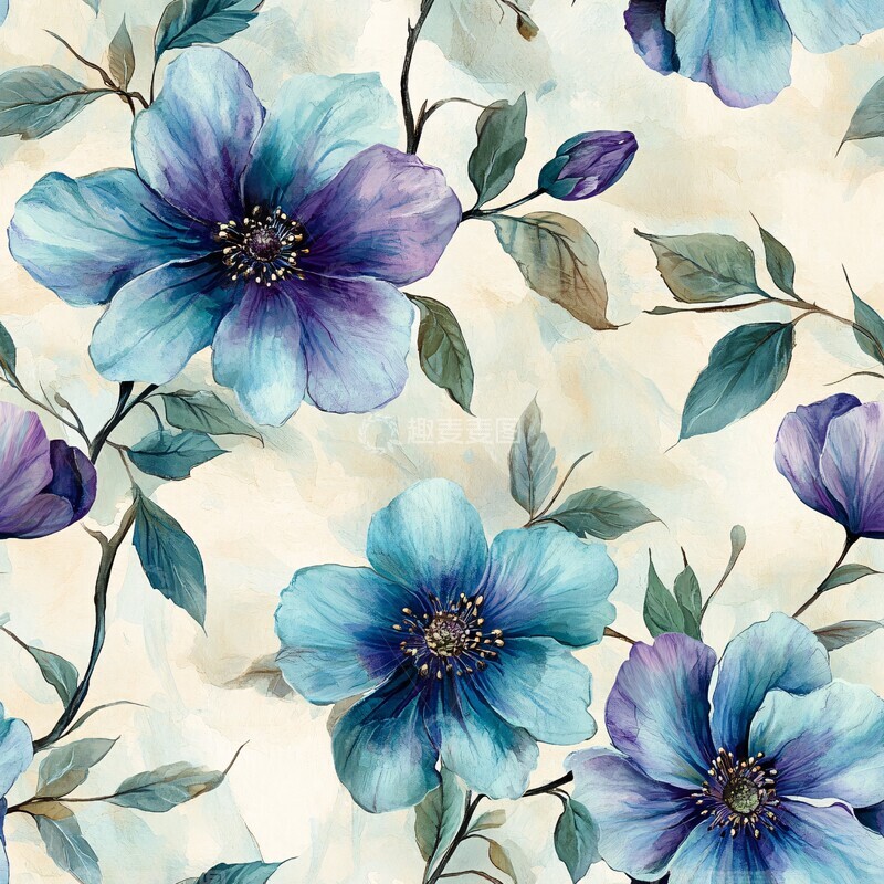 高清大图下载【趣麦麦图】青花紫藤水彩图