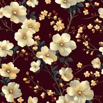 深红底白花纹布3