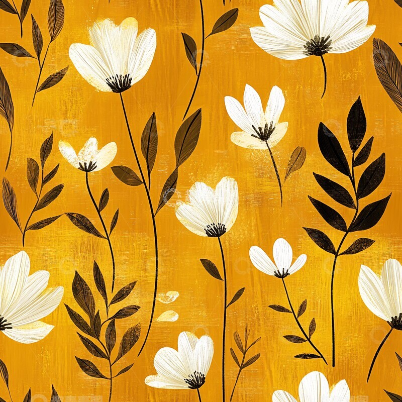 高清大图下载【趣麦麦图】黄金背景花卉纹样2