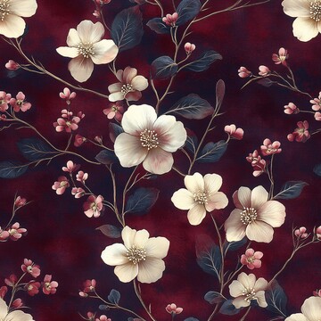 深红底白花纹布