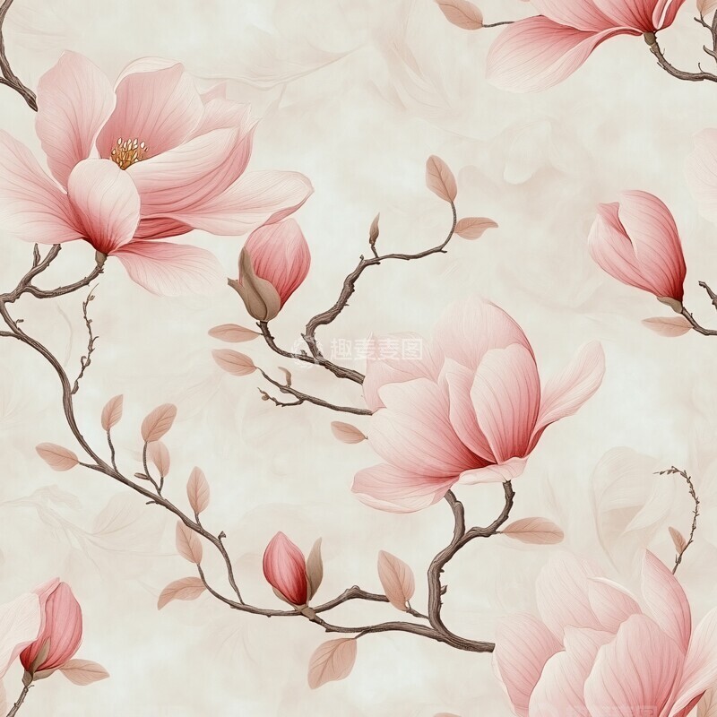 高清大图下载【趣麦麦图】梦幻粉色木兰花园1