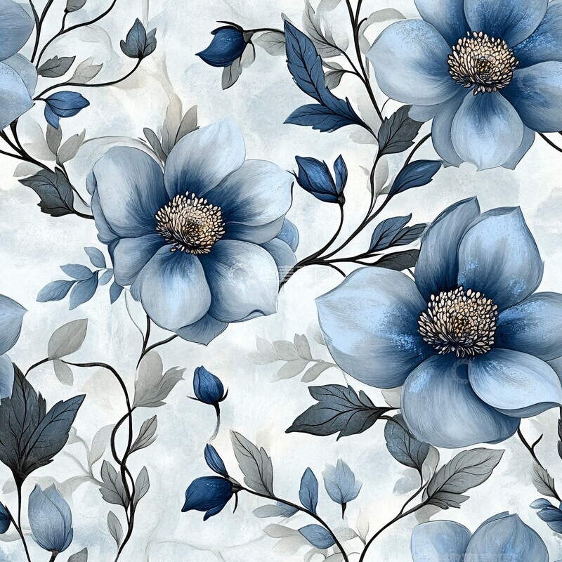 高清大图下载【趣麦麦图】蓝色花叶纹样