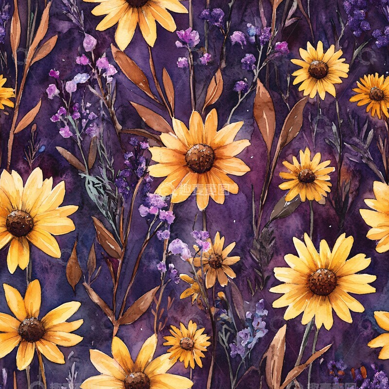 高清大图下载【趣麦麦图】春日花丛黄色紫色棕色