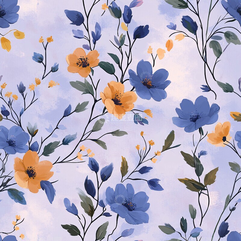 高清大图下载【趣麦麦图】蓝色橙色绿色花朵1