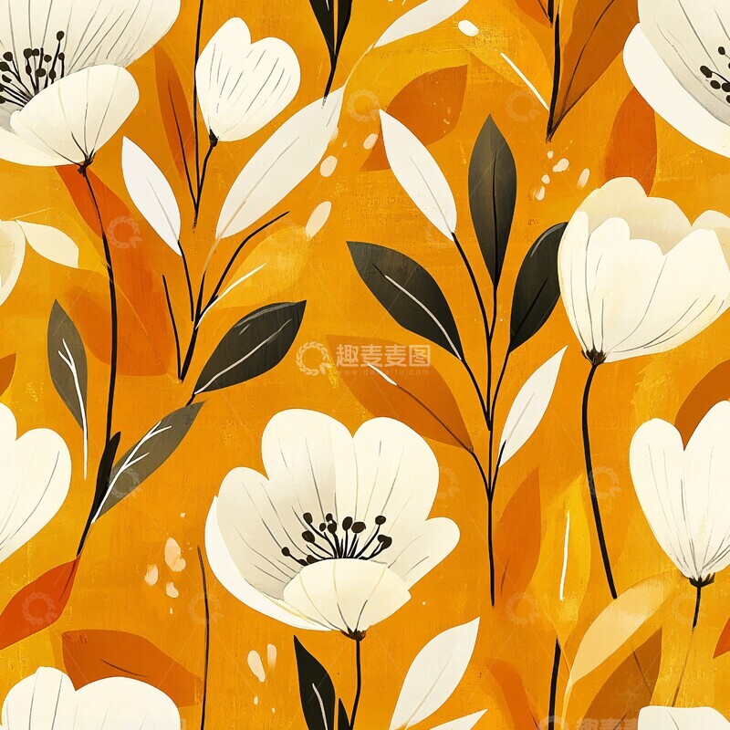 高清大图下载【趣麦麦图】黄金背景花卉纹样1