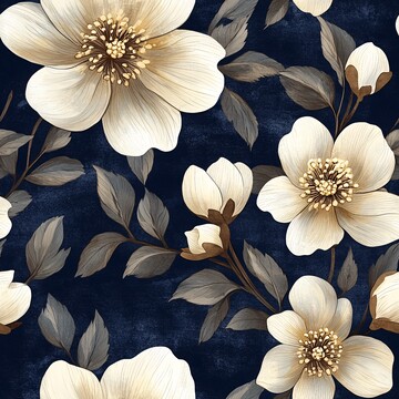 白花蓝底复古花纹1