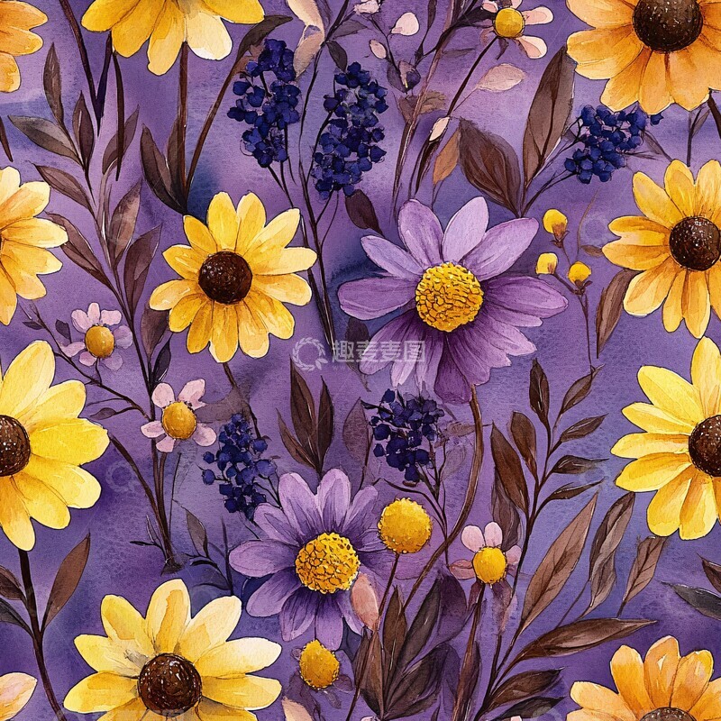 高清大图下载【趣麦麦图】-春日花丛黄色紫色棕色3