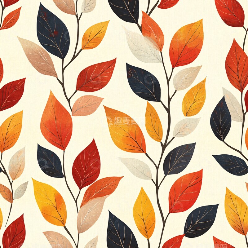 高清大图下载【趣麦麦图】秋叶几何纹样1
