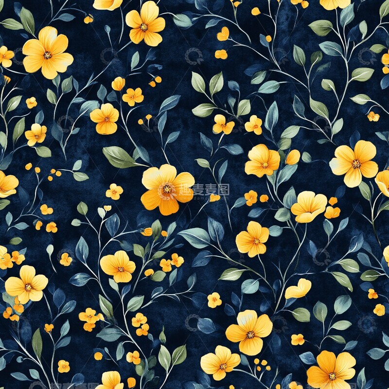 高清大图下载【趣麦麦图】蓝色花叶图案6