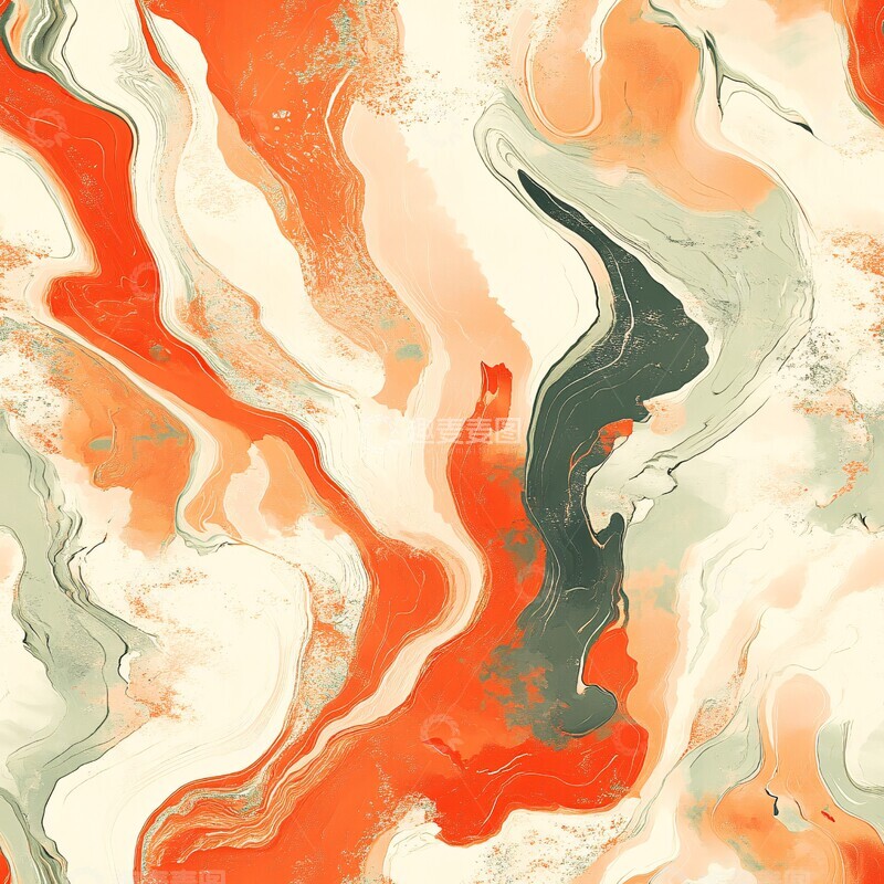 高清大图下载【趣麦麦图】橙绿交织旋涡纹样2