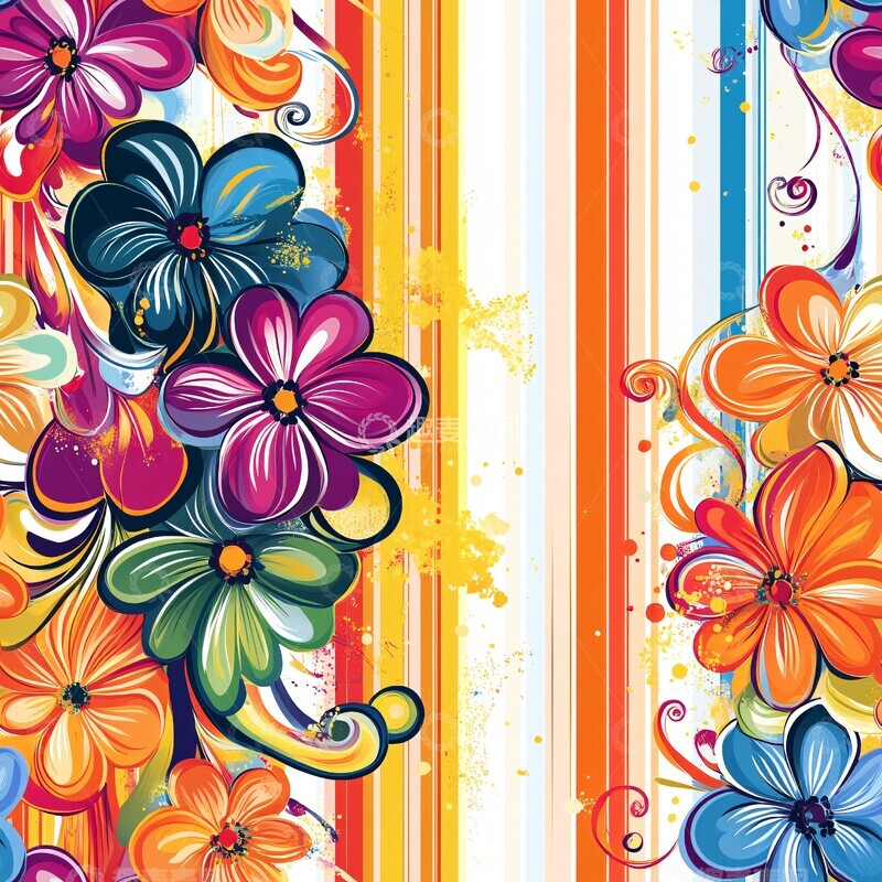 高清大图下载【趣麦麦图】抽象花朵条纹图案3