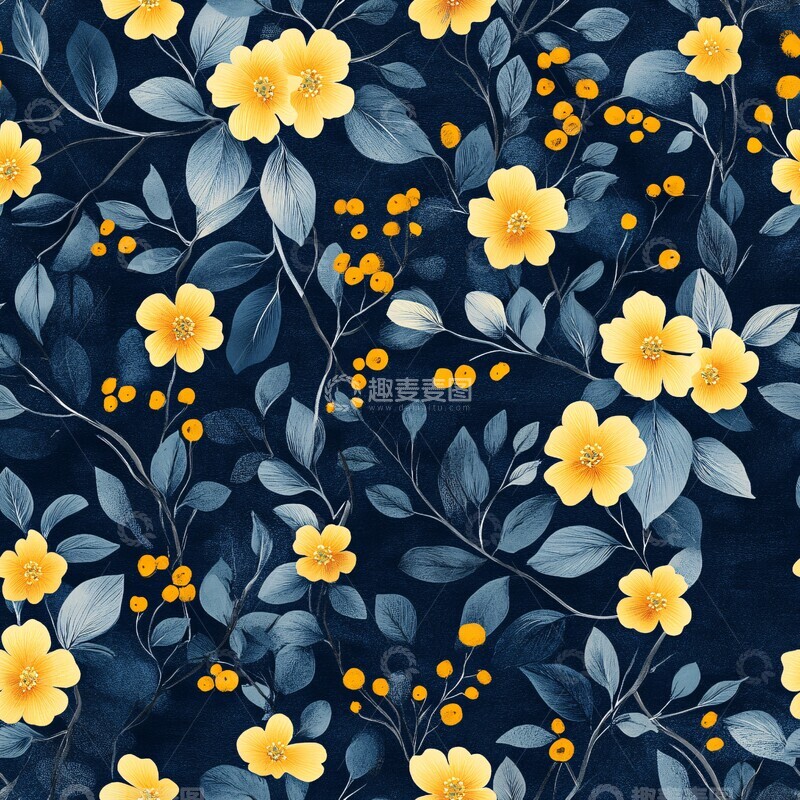 高清大图下载【趣麦麦图】蓝色花叶图案5