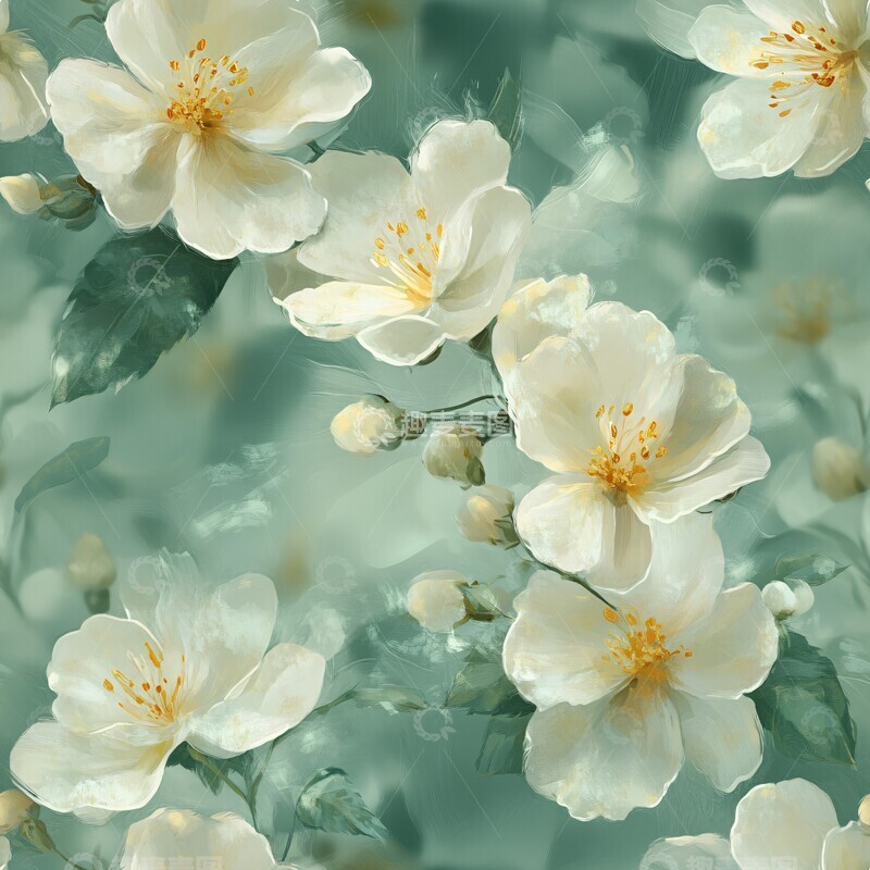 高清大图下载【趣麦麦图】淡黄花簇绿背景