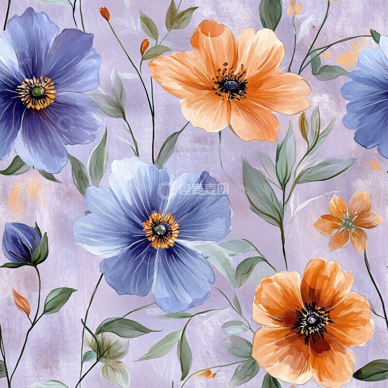 高清大图下载【趣麦麦图】蓝色橙色绿色花朵