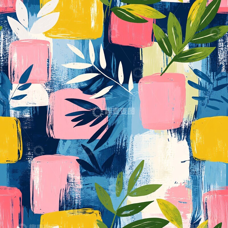 高清大图下载【趣麦麦图】彩色矩形叶纹图案1