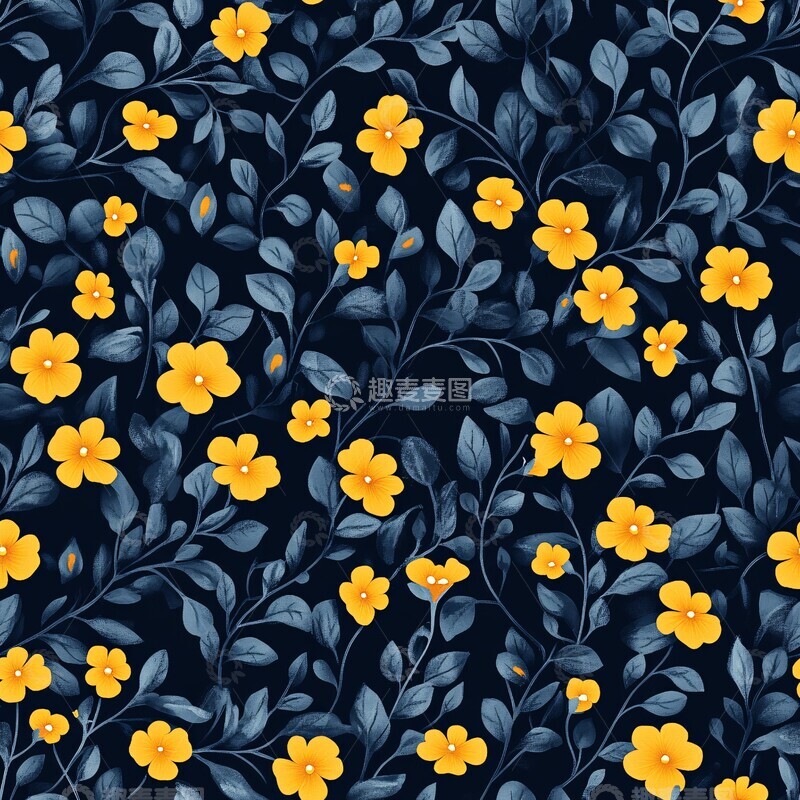 高清大图下载【趣麦麦图】蓝色花叶图案7