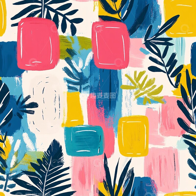 高清大图下载【趣麦麦图】彩色矩形叶纹图案