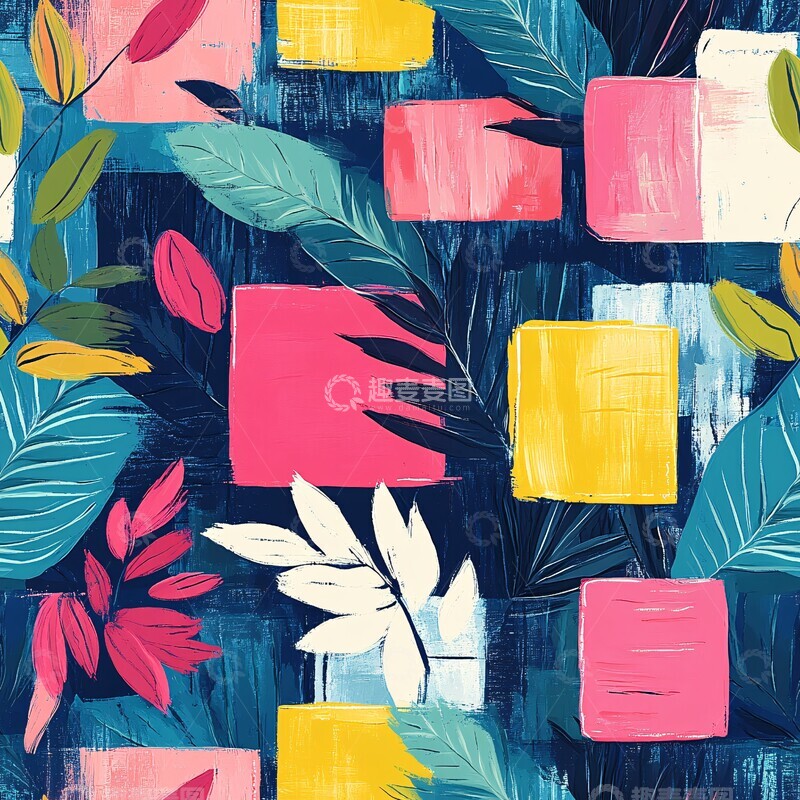 高清大图下载【趣麦麦图】彩色矩形叶纹图案2
