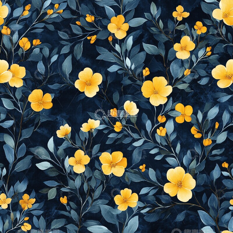 高清大图下载【趣麦麦图】蓝色花叶图案4