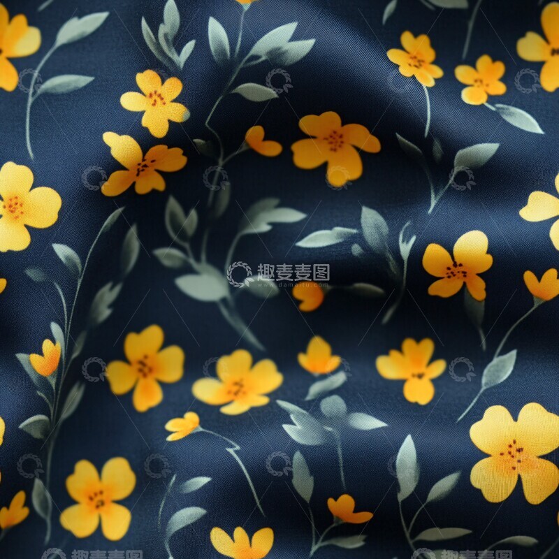 高清大图下载【趣麦麦图】海军蓝黄小花布
