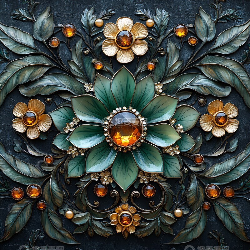 高清大图下载【趣麦麦图】翡翠花卉镶金饰2