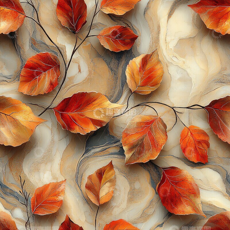 高清大图下载【趣麦麦图】秋叶与大理石纹3