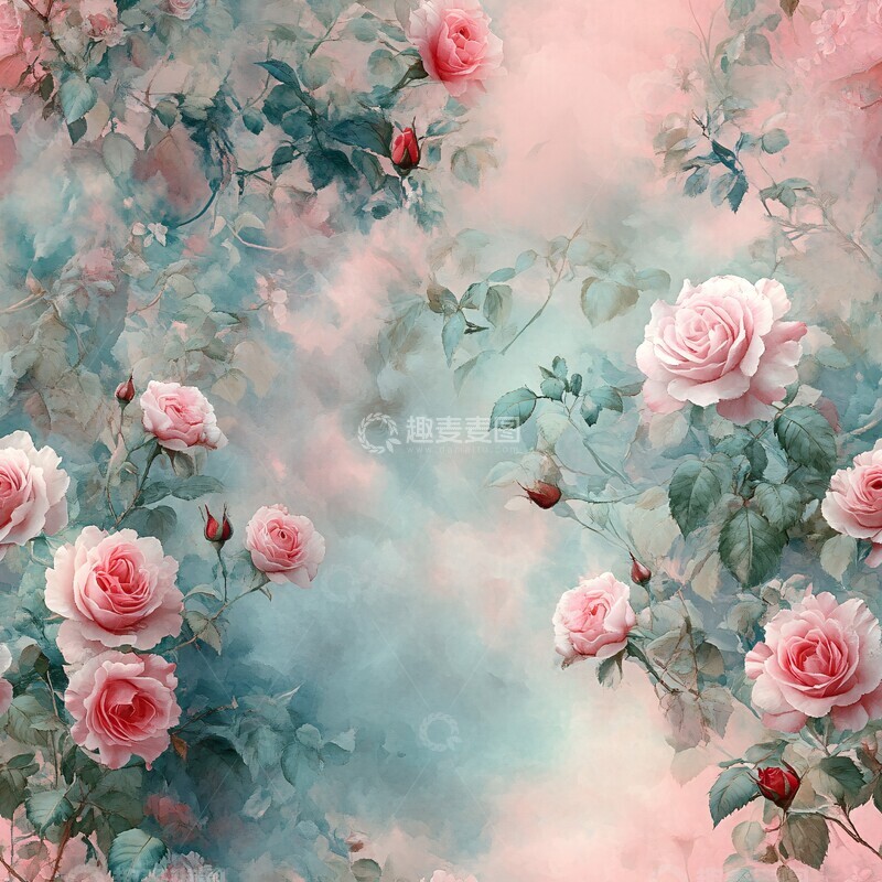 高清大图下载【趣麦麦图】粉色玫瑰水彩画1