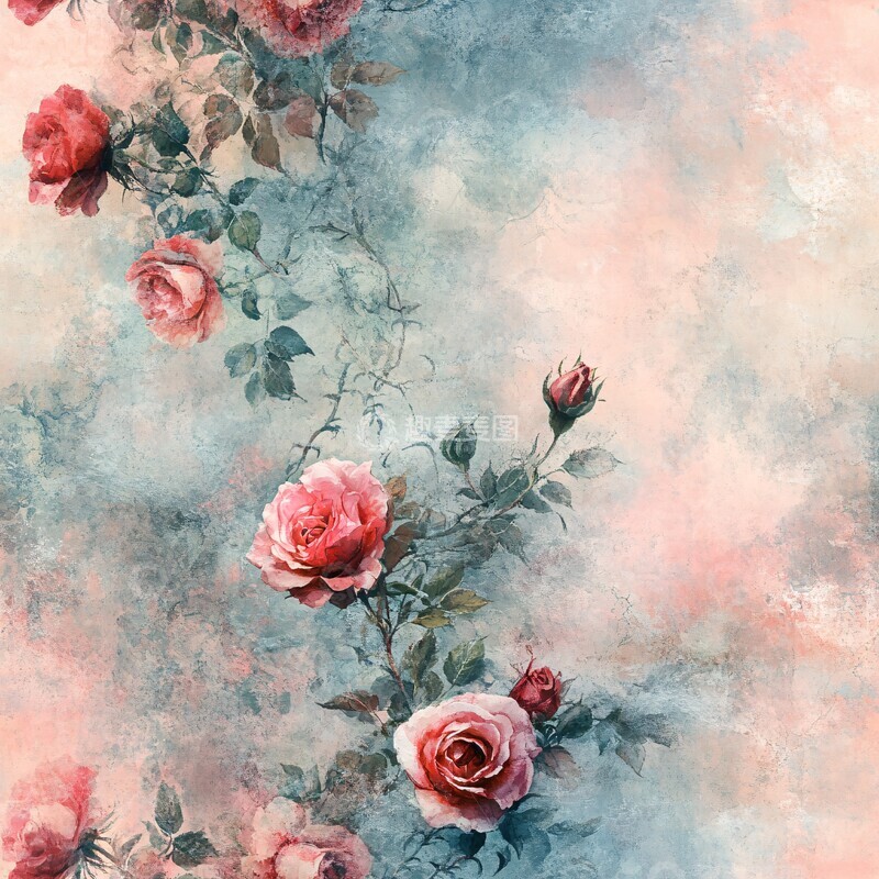 高清大图下载【趣麦麦图】粉色玫瑰水彩画2