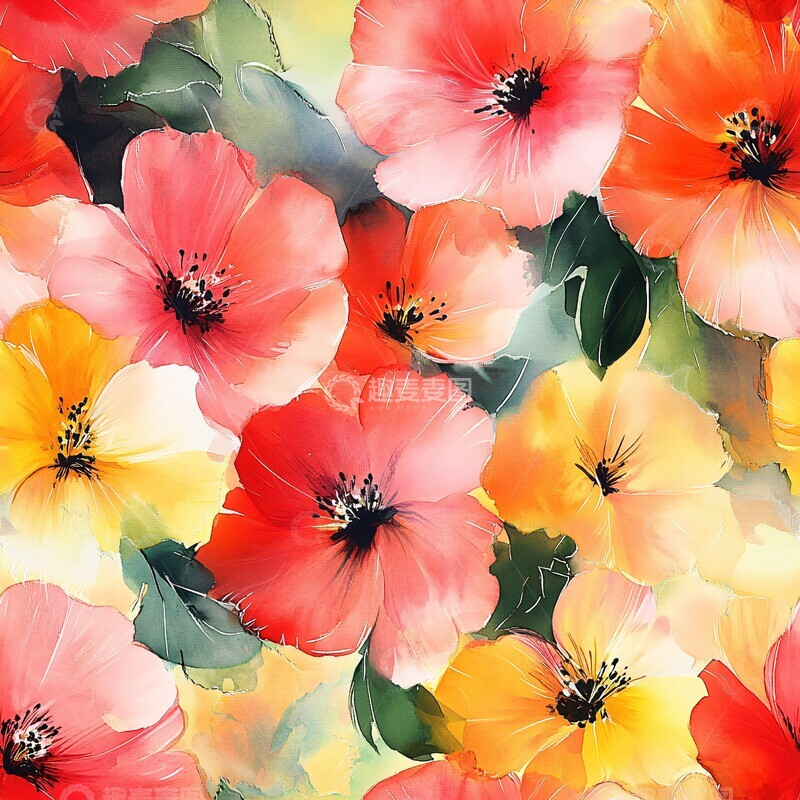 高清大图下载【趣麦麦图】水彩花卉大绽放1