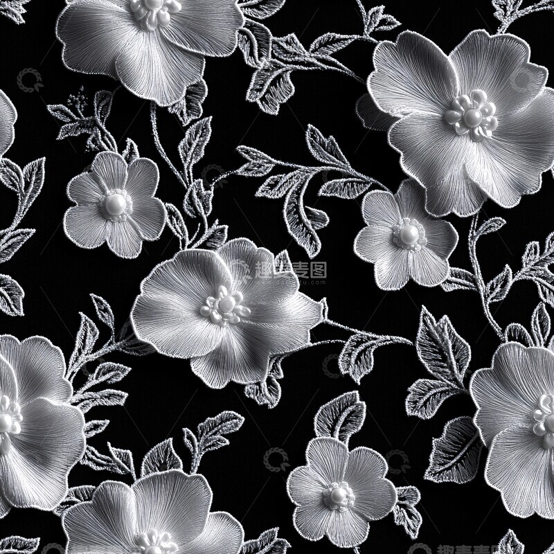 高清大图下载【趣麦麦图】黑白花卉蕾丝图案2