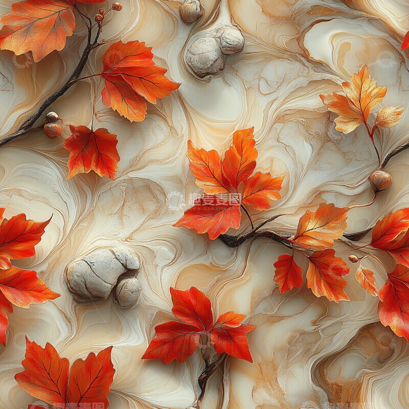 高清大图下载【趣麦麦图】秋叶与大理石纹2