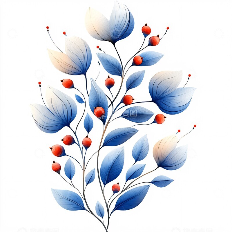 高清大图下载【趣麦麦图】白叶蓝边红果植物