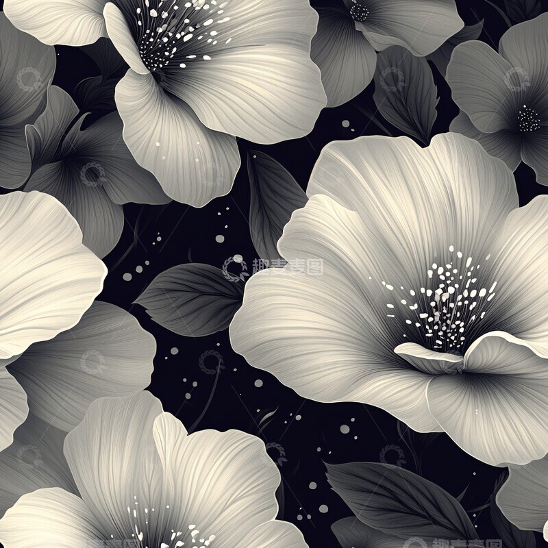 高清大图下载【趣麦麦图】黑白花朵图案1