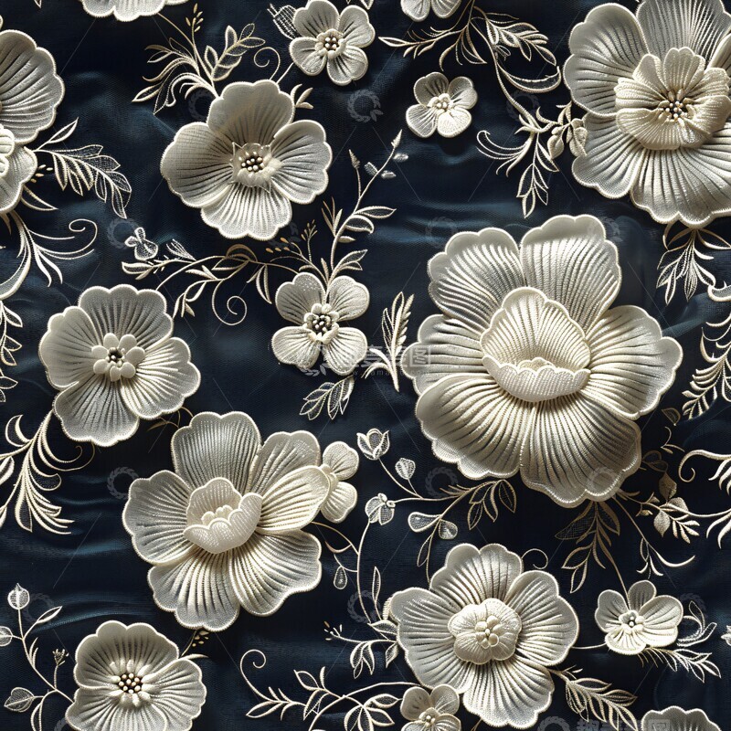 高清大图下载【趣麦麦图】白花黑底蕾丝图案2