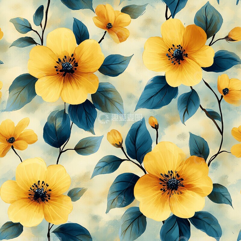 高清大图下载【趣麦麦图】黄色花朵纹样2