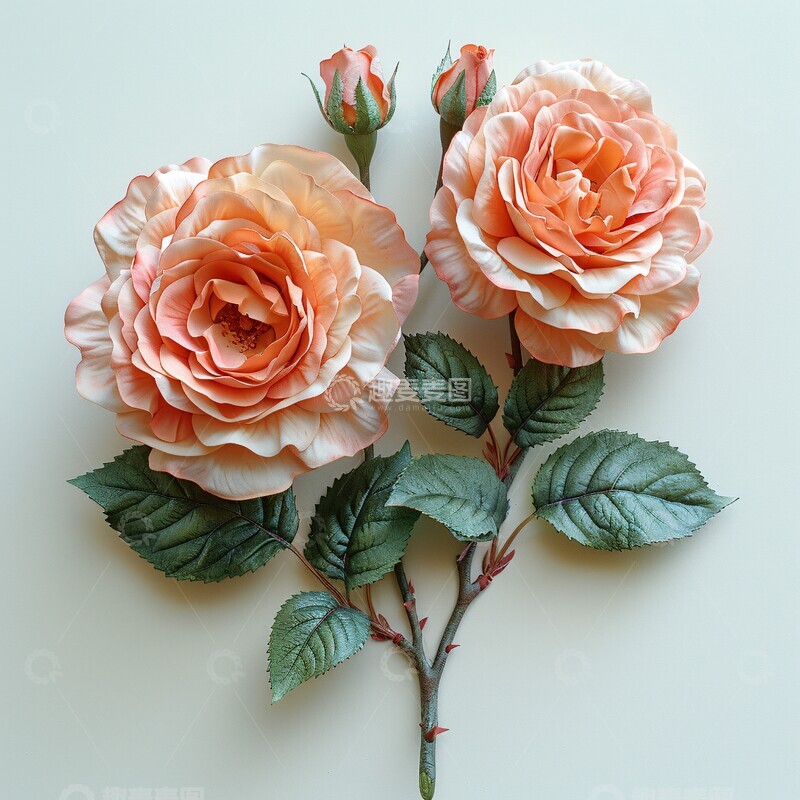 高清大图下载【趣麦麦图】双玫瑰与绿叶2