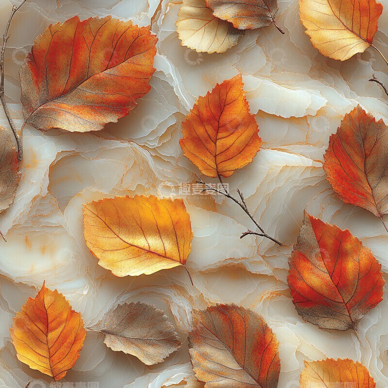 高清大图下载【趣麦麦图】秋叶与大理石纹